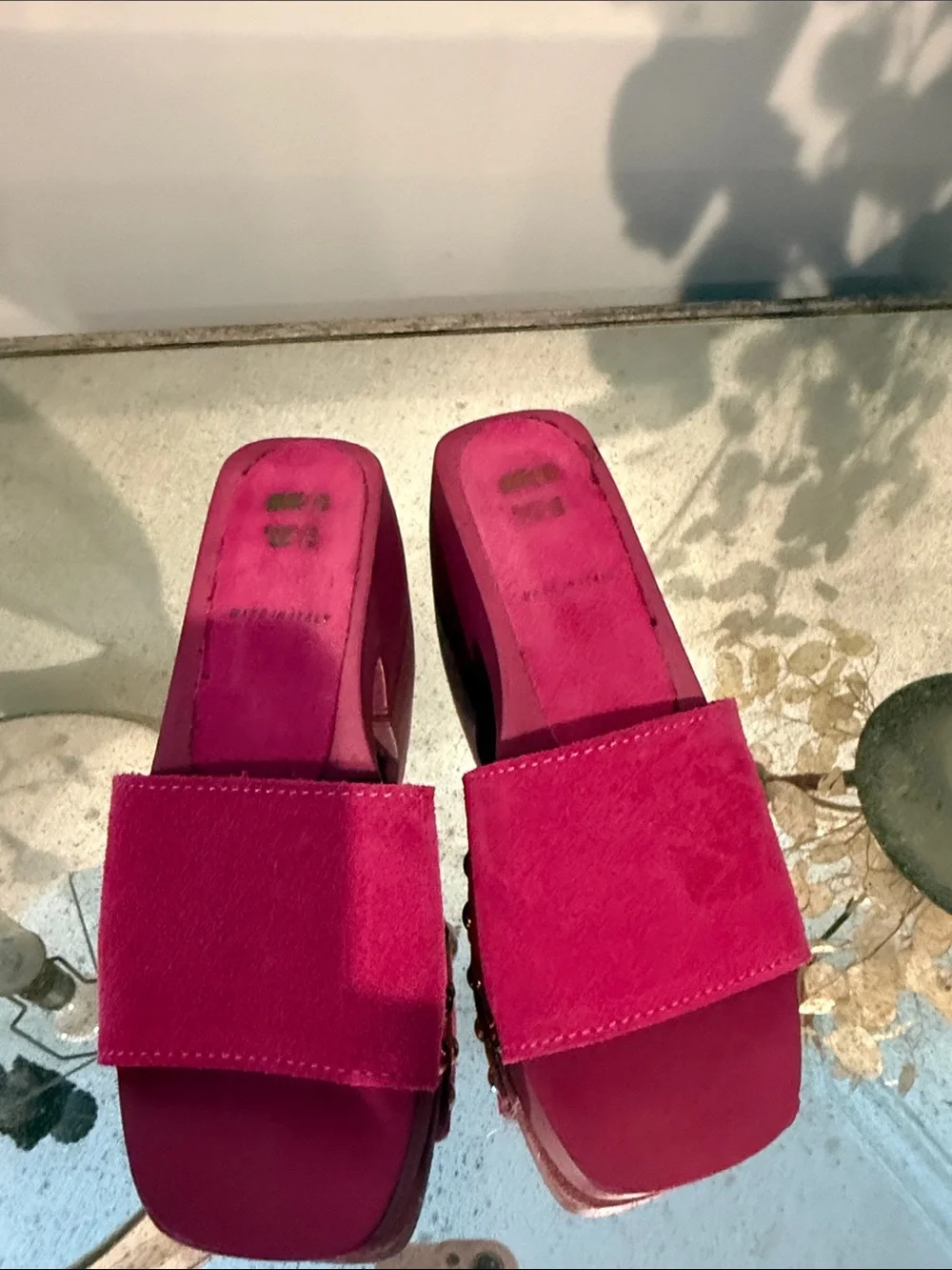 Moma Fuchsia Suede Platform Slide Sandals